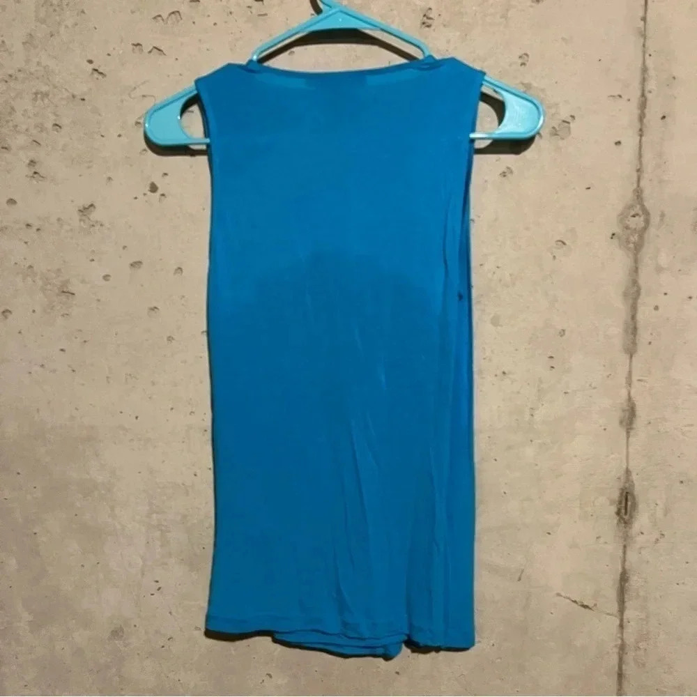 Ralph Lauren Women’s M Blue Faux Wrap Ruffle 100% Viscose Tank Top Sleeveless - Picture 3 of 5